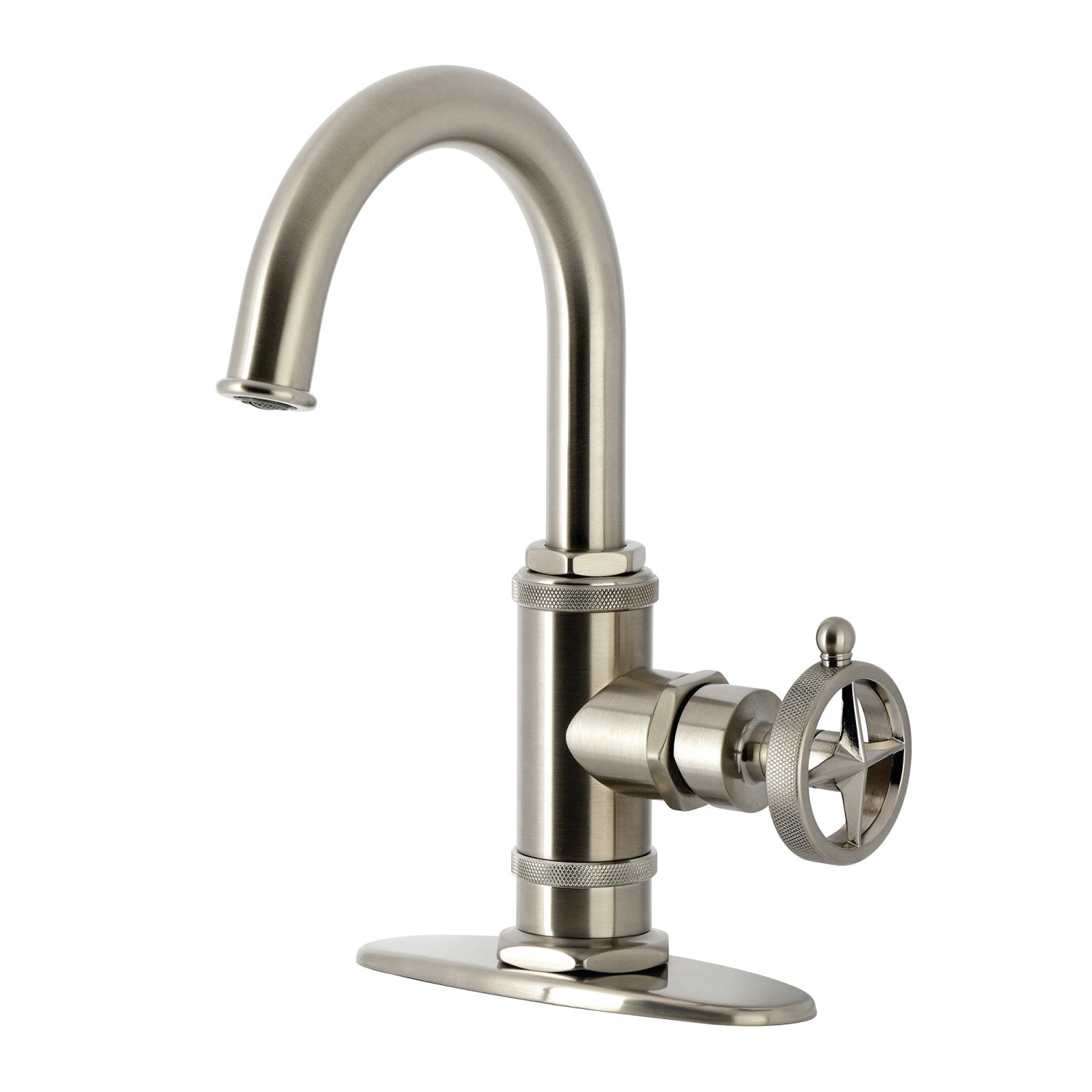 Kingston Sona KSD2218RNK - Levante One-Handle 1-Hole Bathroom Faucet with Deck Plate and Push Pop-Up Drain, Brushed Nickel — image 1
